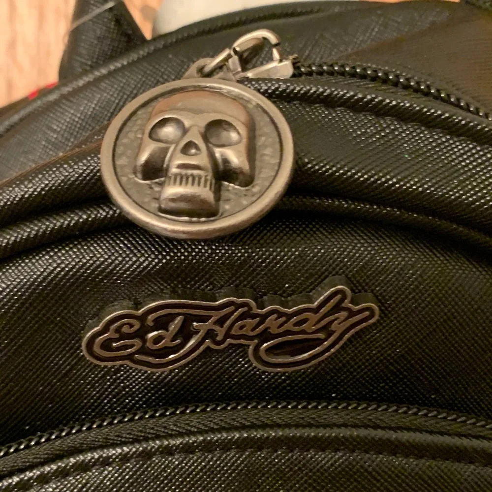 Ed Hardy Black Backpack with Bold Patches Fully adjustable Straps Vegan - Picture 4 of 7